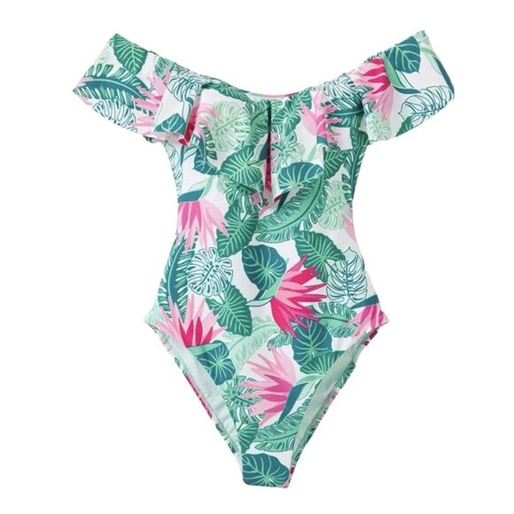 NWT Matilda Jane Palm Tree Paradise One-Piece Ruffle Swimsuit Women’s Size Small - Picture 2 of 16